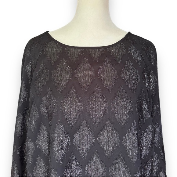 HALOGEN Sheer Black Metallic Diamond Brocade Sheer Long Sleeve Blouse | Size S - Picture 2 of 14